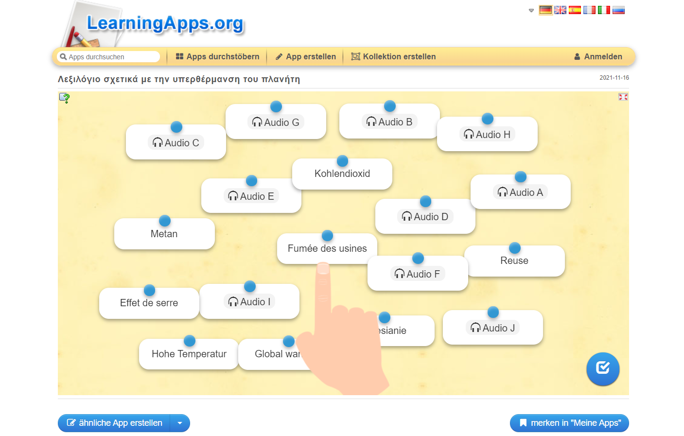 Listen and match- Vocabulary for global warming at 6 languages